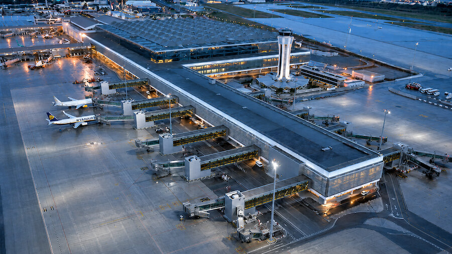 Aerial view of Málaga Airport and Marbella property buyers connected through one of southern Spain’s main travel hubs.