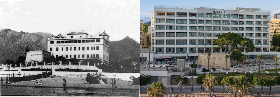 El Fuerte, l’un des hôtels emblématiques de Marbella, depuis ses débuts en bord de mer jusqu’à son apparence actuelle.