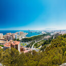 Panoramic coastal view showing how the Malaga tech hub combines urban growth with Mediterranean surroundings.