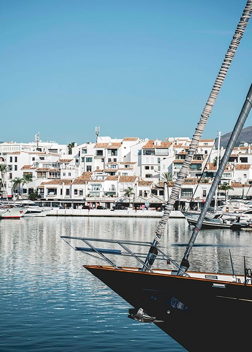 Sailing boat moored in Marbella harbour