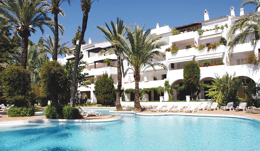 Pool view of Puente Romano Phase II, Marbella