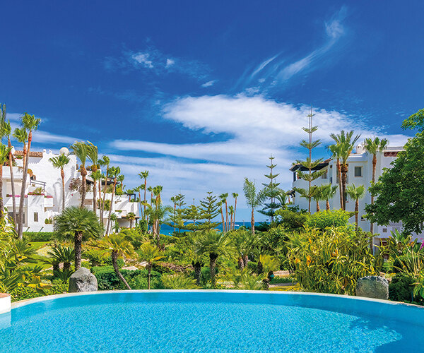 Views from a pool in Puente Romano in Marbella