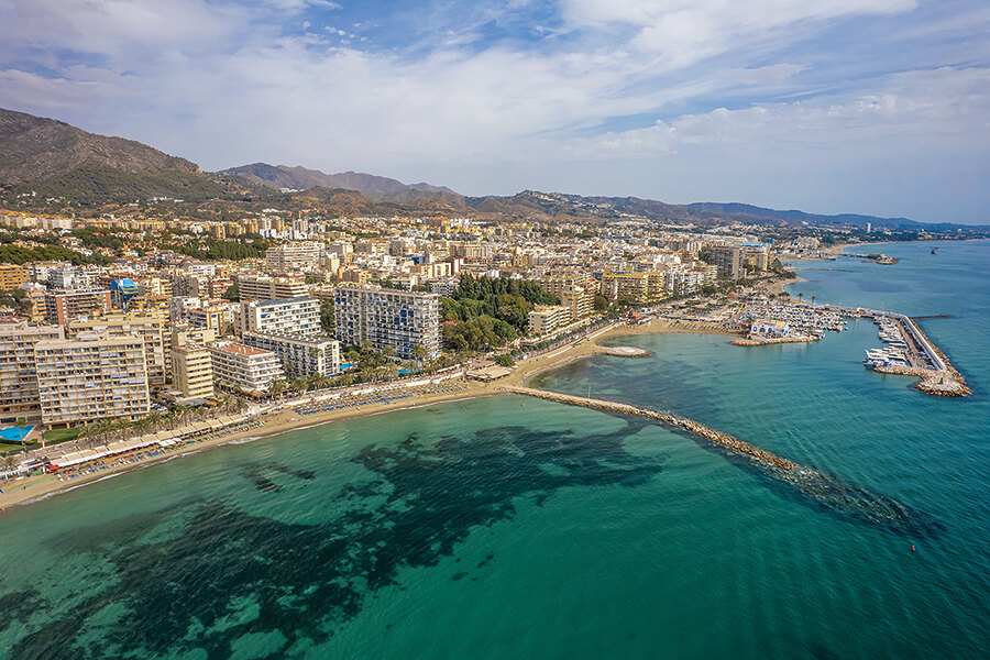 Aerial view from the sea of Marbella