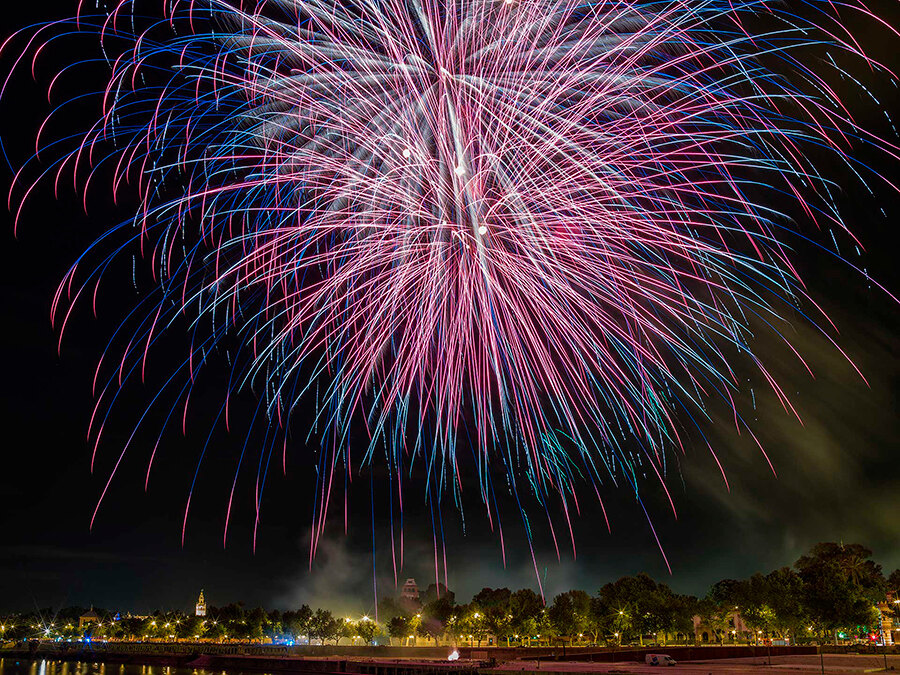Fireworks over the city at the end of the week-long feria