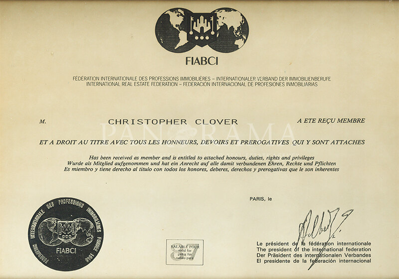 Christopher Clover's FIABCI Membership Certificate