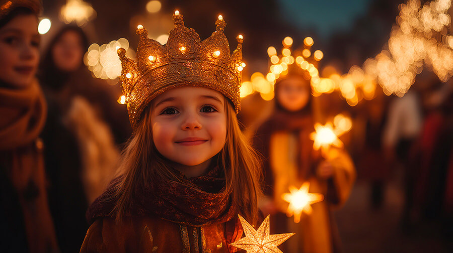 Girl watching The Three Kings parade in Marbella