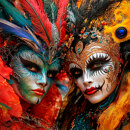 Carnival season in Andalucía 2025. Faces of two women dressed for the Andalusian carnival