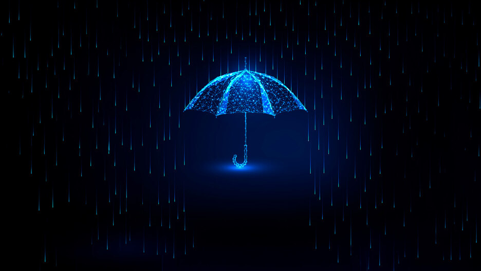 Home insurance. Rain falling and umbrella covering from the rain