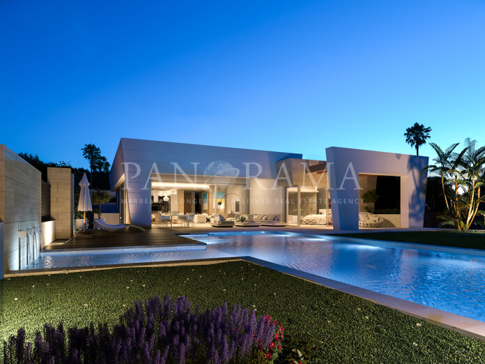Modern villa with sea and mountain views