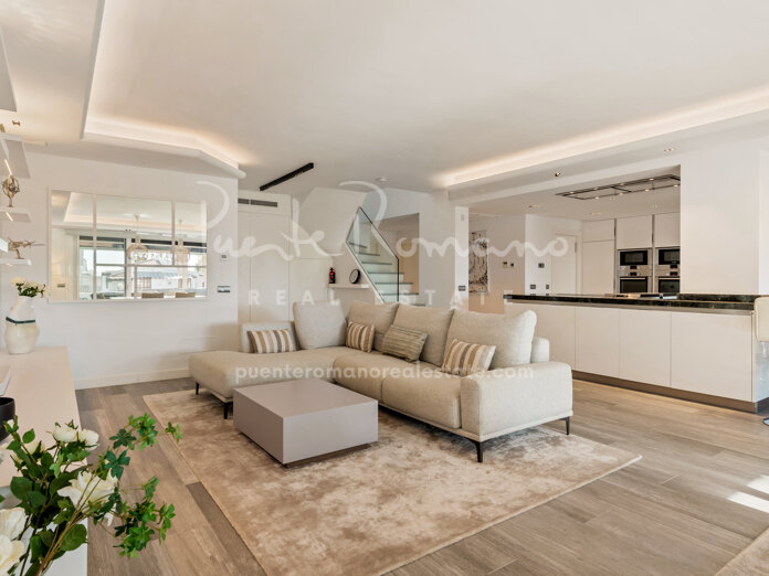 Fantastic beachside modern duplex penthouse in the Persian Gardens of Marina Puente Romano