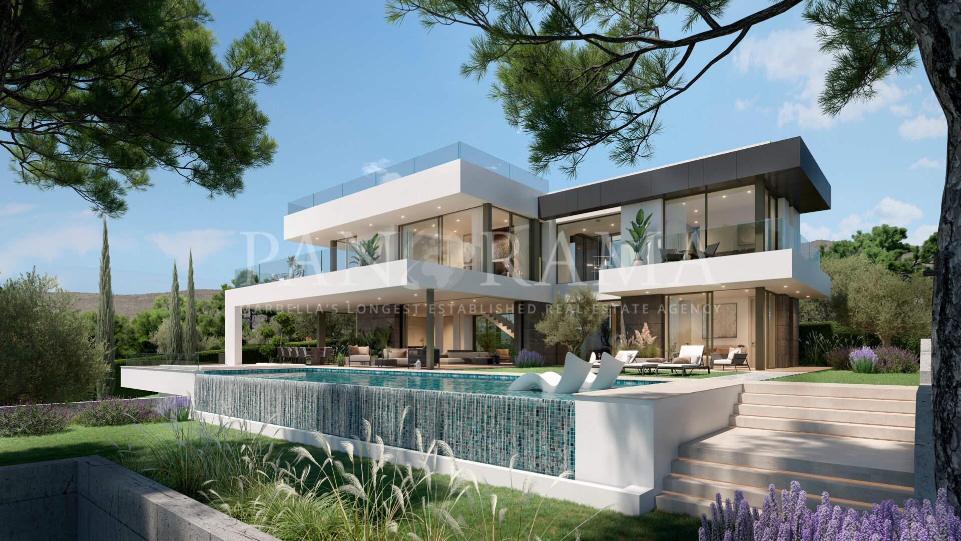 Villa contemporaine en construction avec vue sur la mer et le parcours de golf, à proximité du port de plaisance de Cabopino