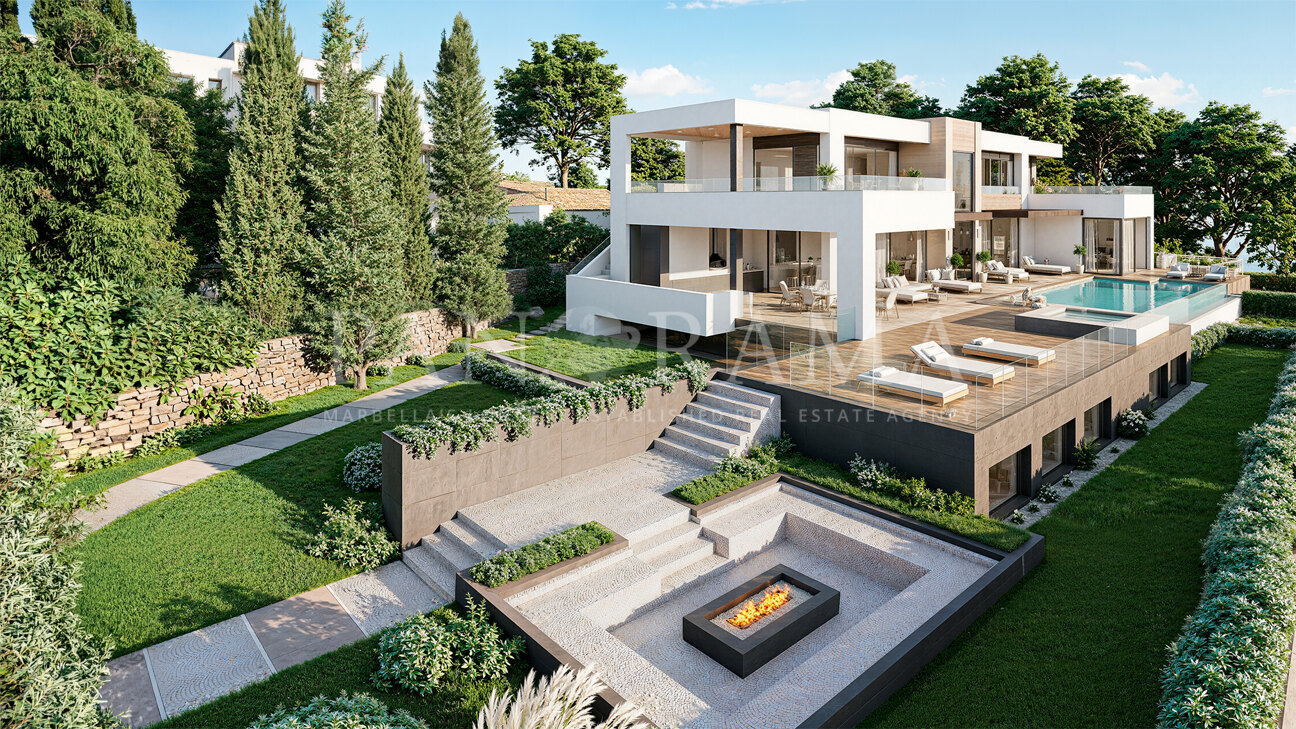 Villa de lujo en construcción con vistas al mar y a La Concha en el Valle del Golf