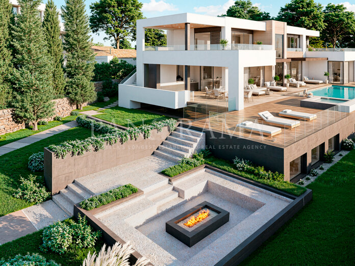 Villa de lujo en construcción con vistas al mar y a La Concha en el Valle del Golf