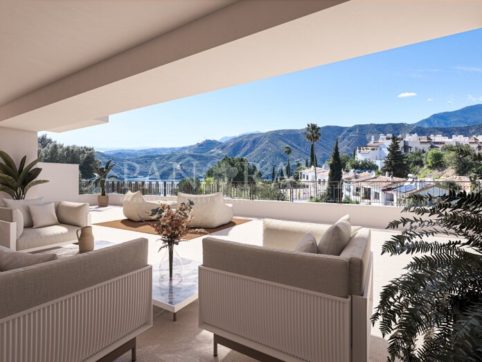 Spectacular first floor apartment with sea views in a new project in Almazara views, Istán